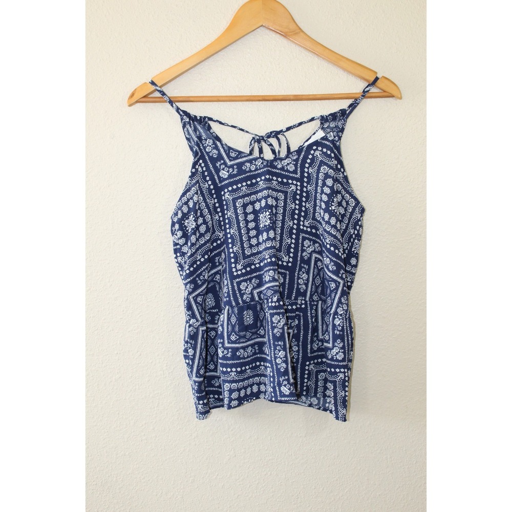 Hippie Rose Womens Juniors Blue White Strappy Babydoll Top XS NWT